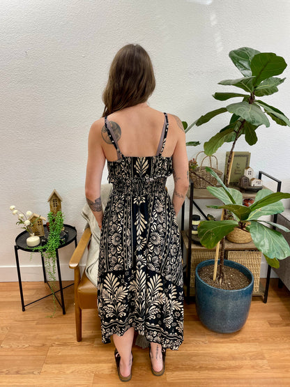 Black Scoop Neck Hanky Hem Dress
