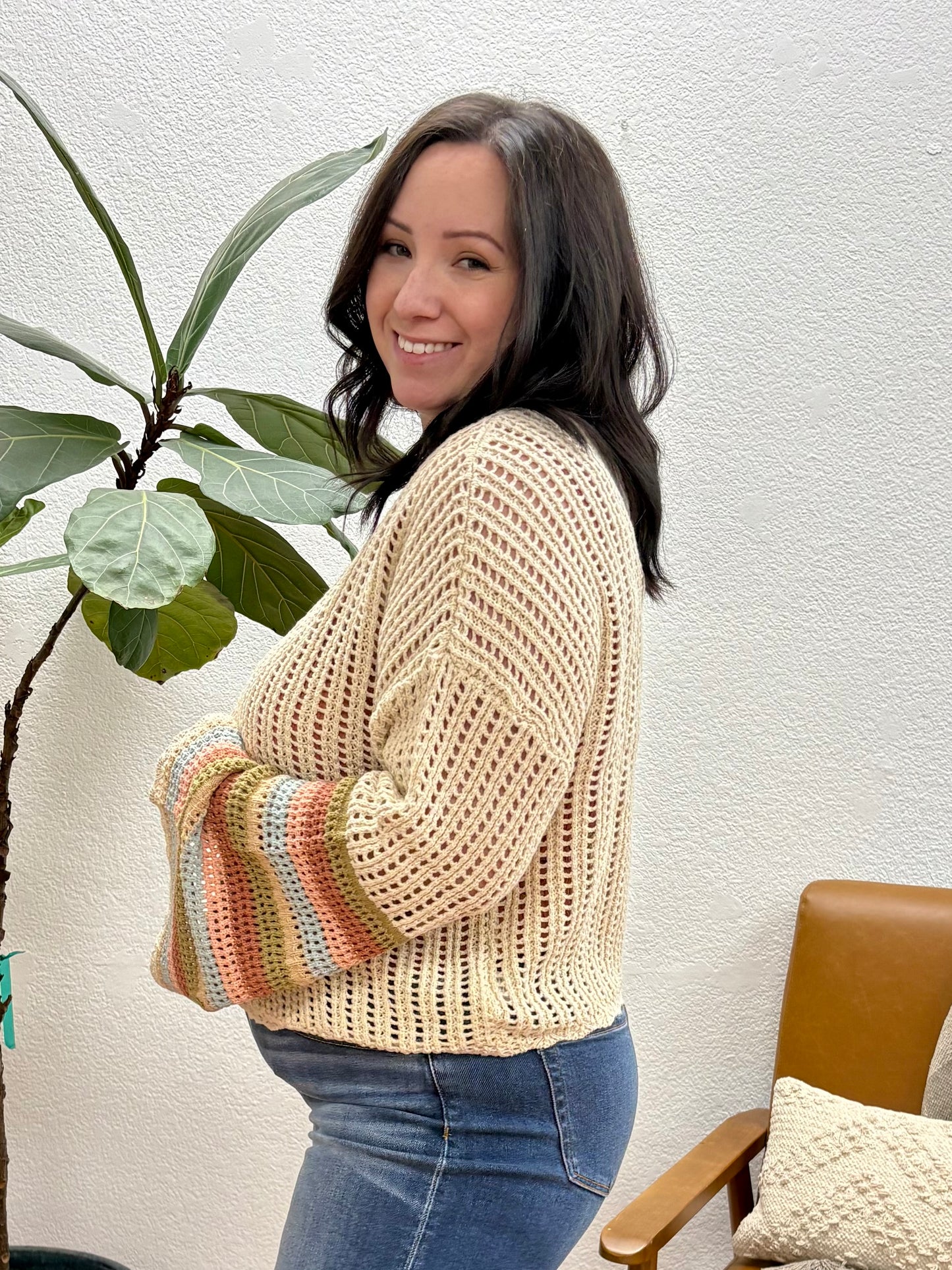 Oatmeal Color Block Sweater Cardigan