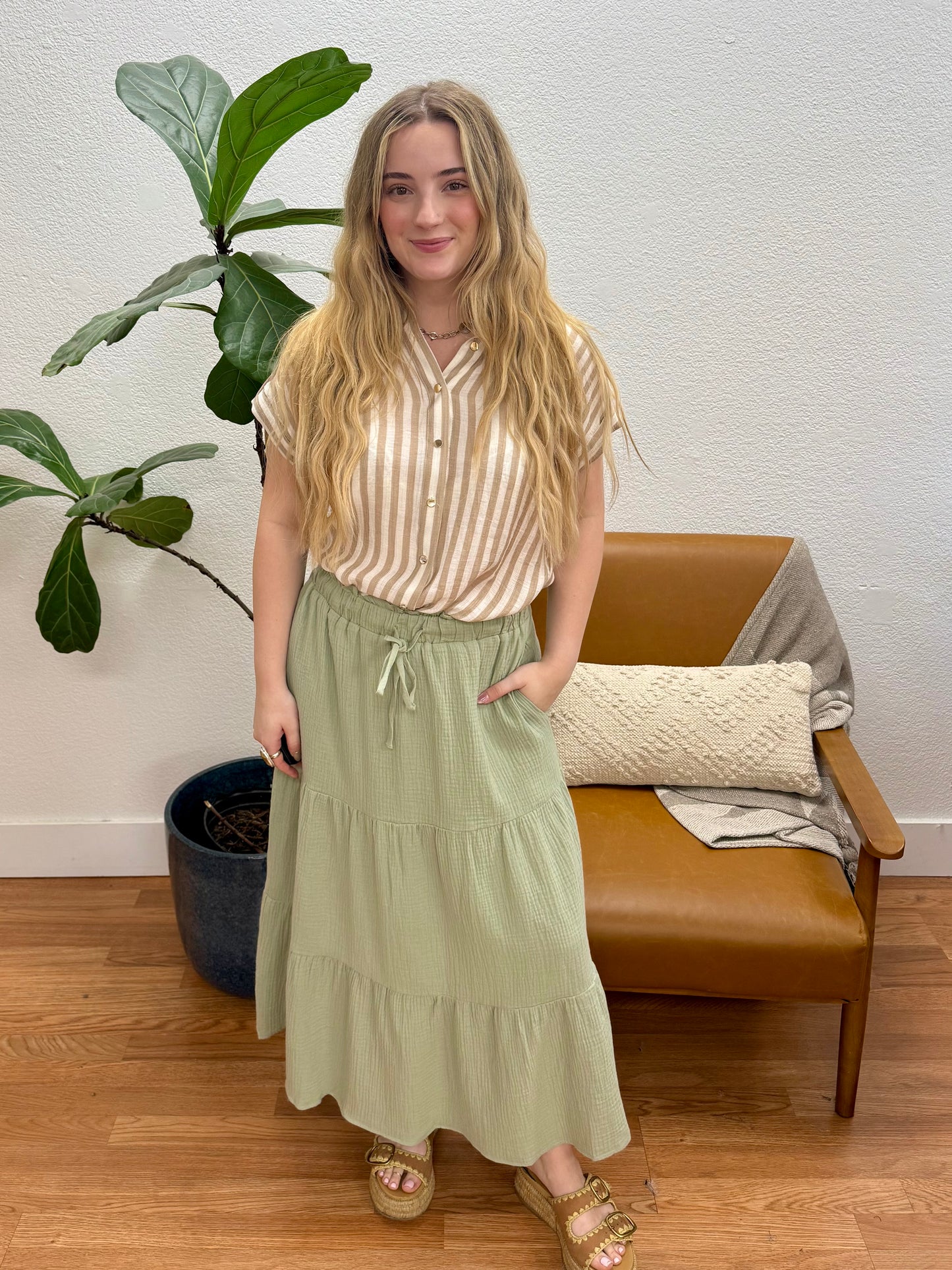 Sage Tiered Maxi Skirt