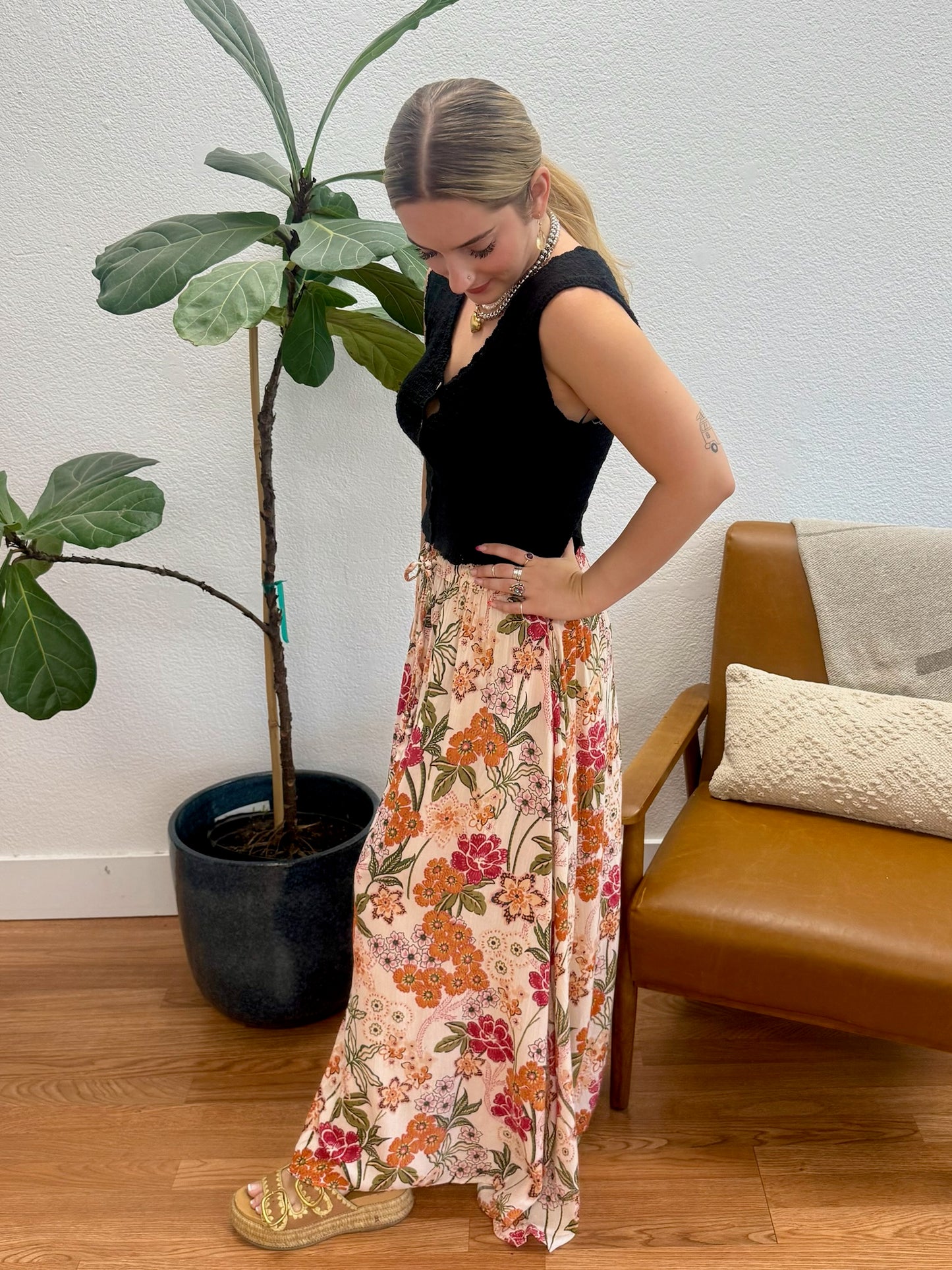 Birch Printed A Line Maxi Skirt