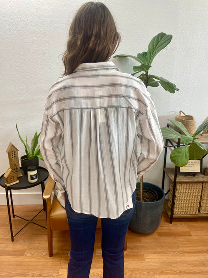 Ivory Stripe Collared Button Down - Terra Cottage