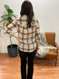 Khaki Plaid Twist Hem Blouse