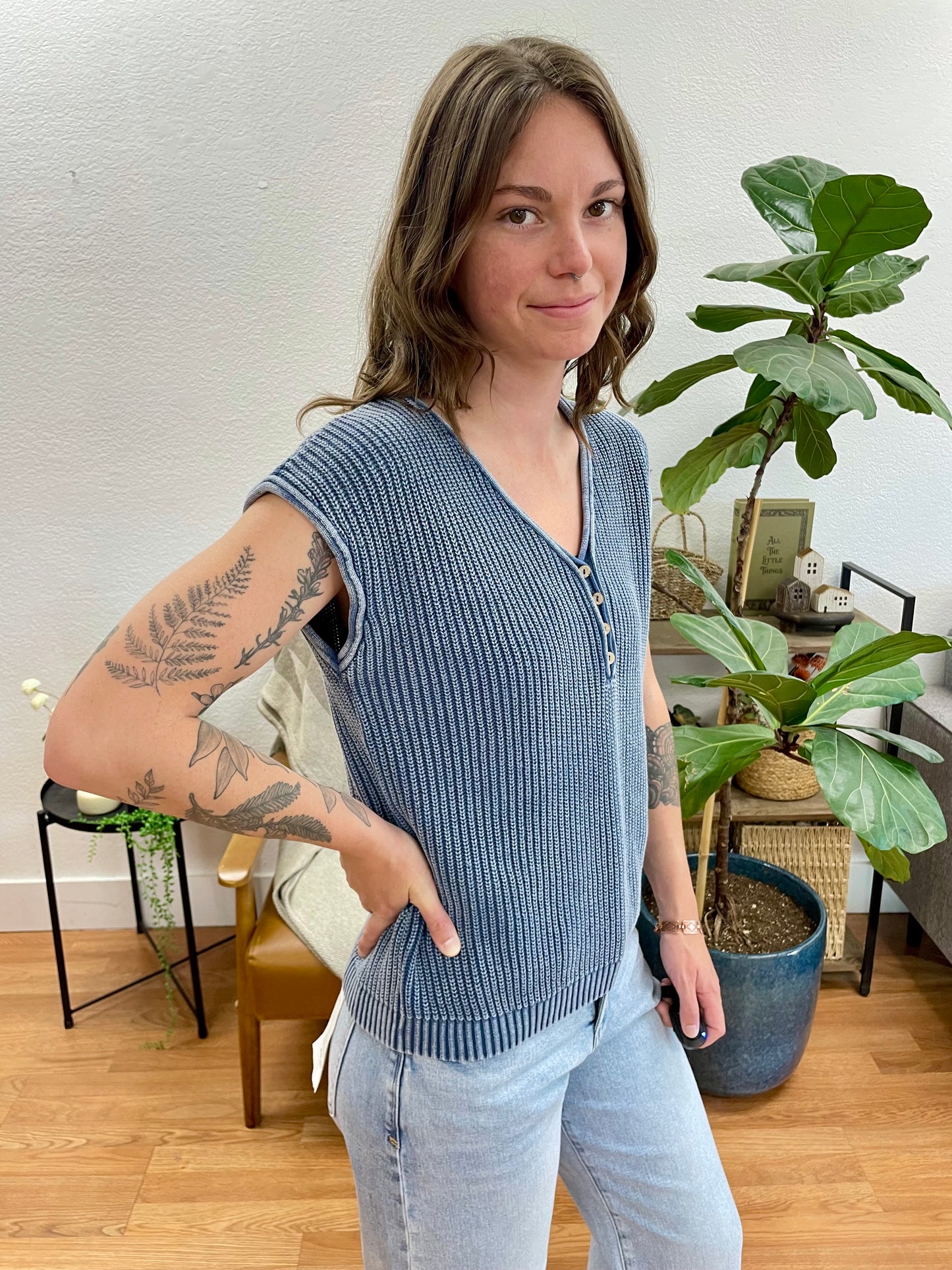 Indigo Knit Henley Top