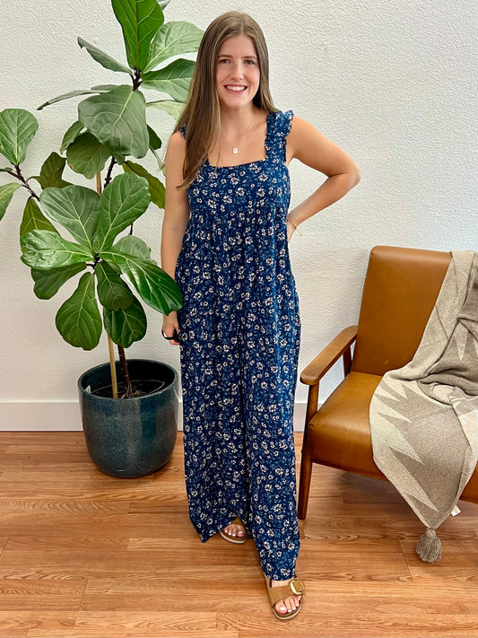 Blue Comfy Wide Leg Jumpsuit