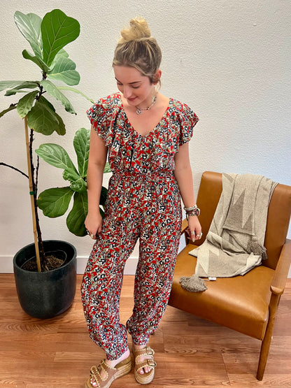 Red Rayon Jumpsuit