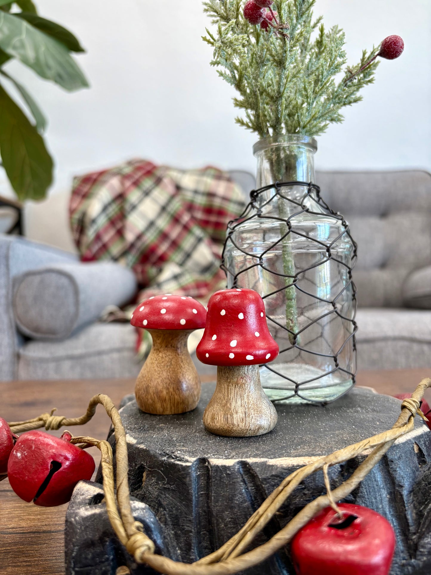Vibrant Red Mango Wood Mushrooms