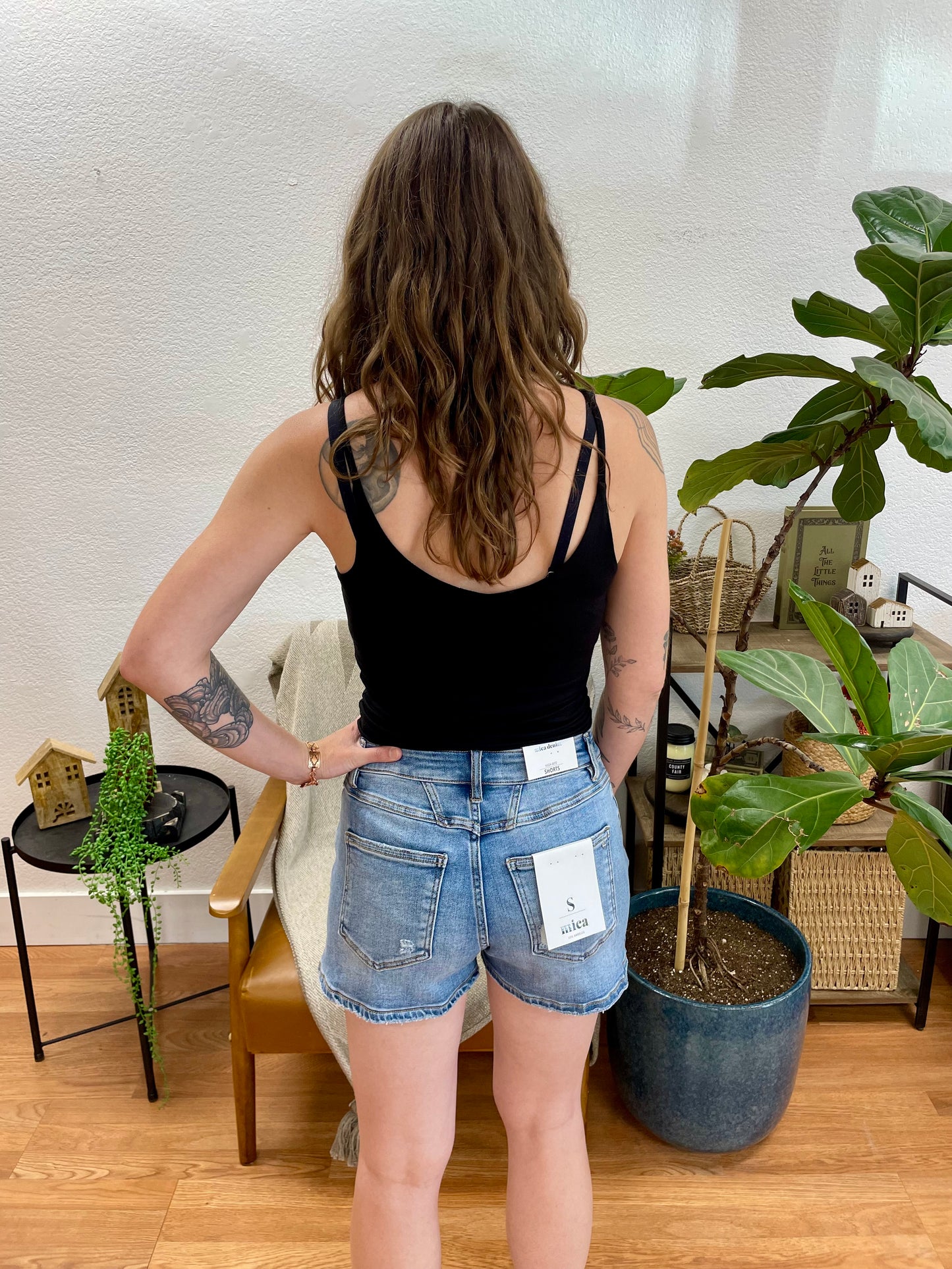 Mica Victoria Blue Distressed Shorts