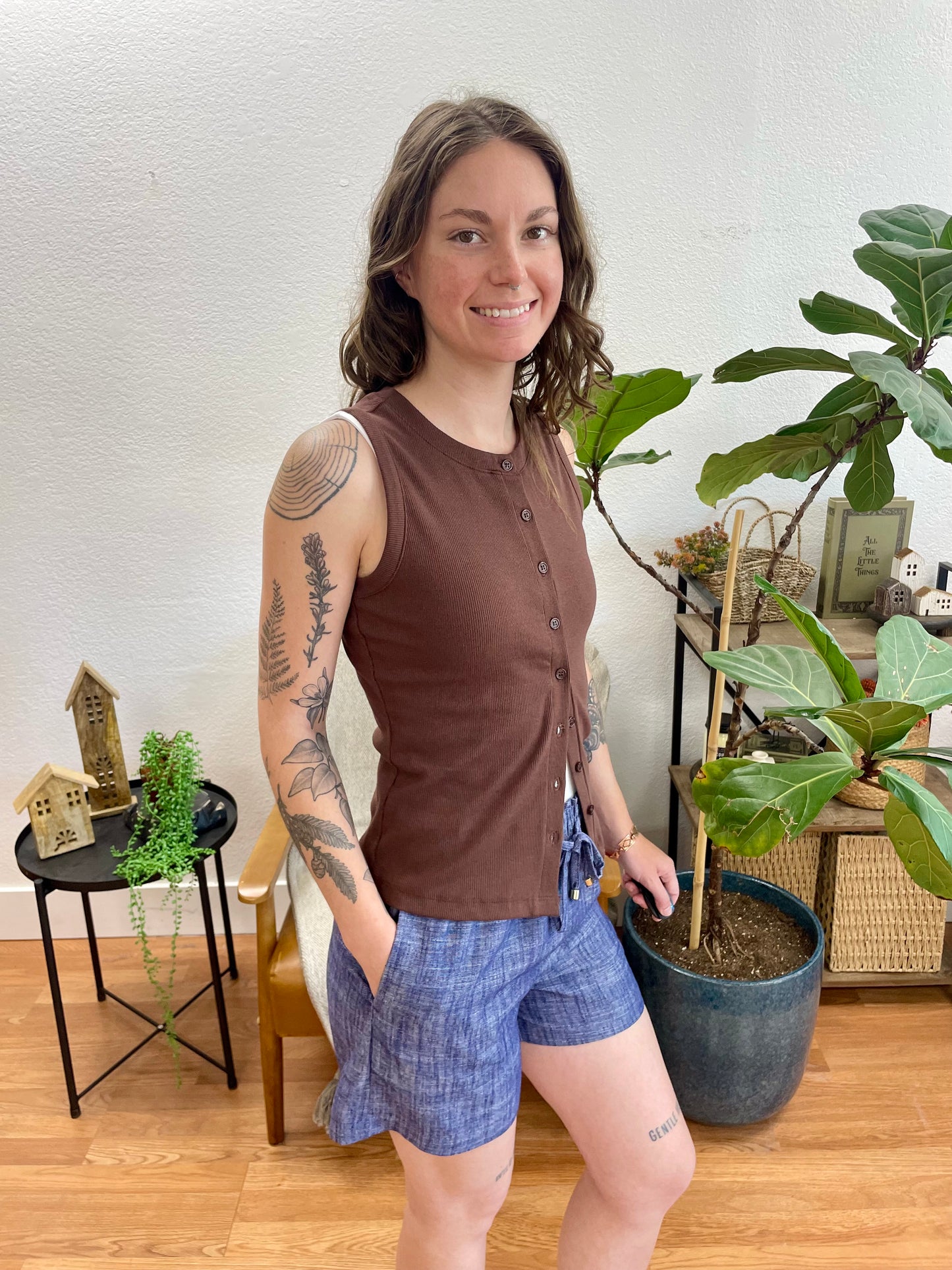 Indigo Linen Blend Shorts