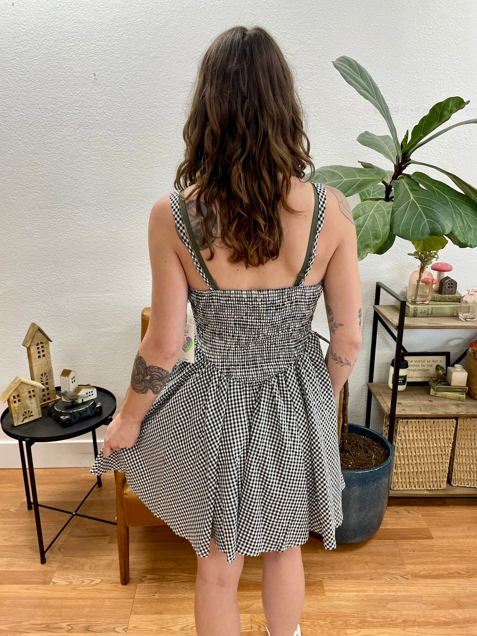 Black Gingham Fitted Mini Dress - Terra Cottage