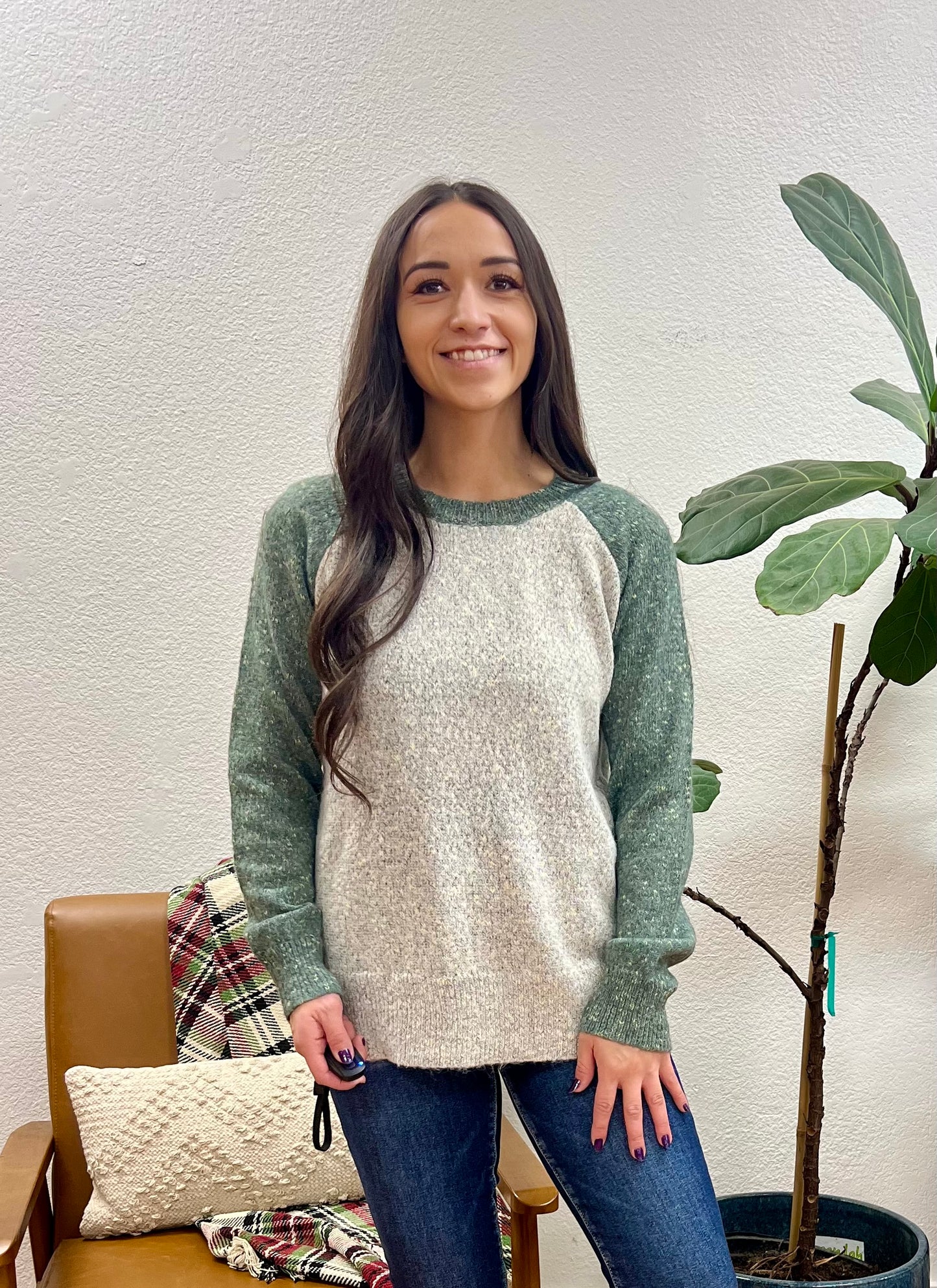 Green Colorblock Sweater