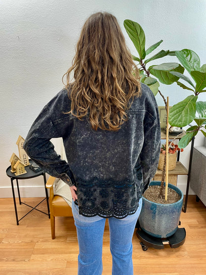 Black Washed Eyelet Jacket