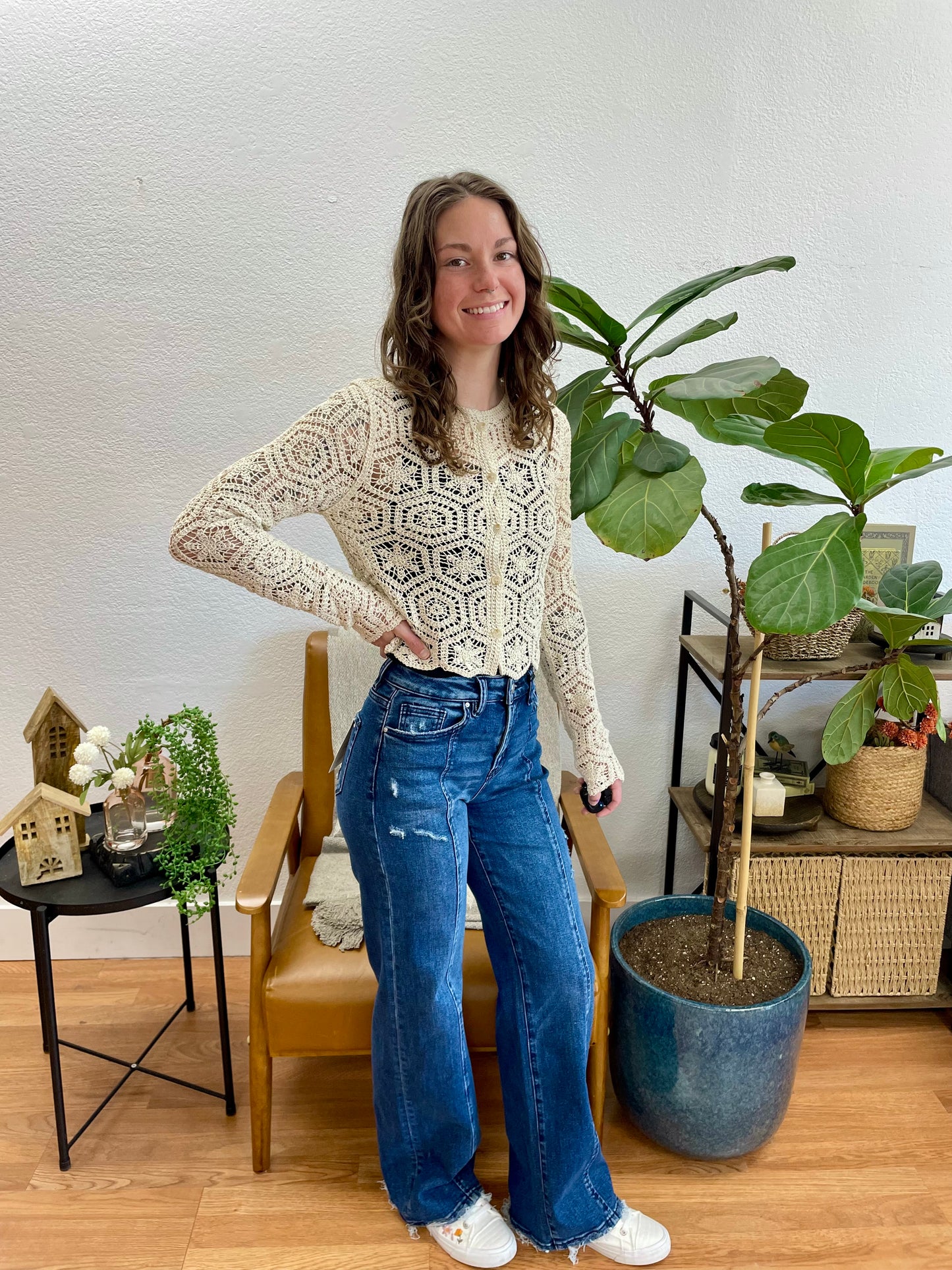 Mica French Navy Front Seam Wide Leg Jeans