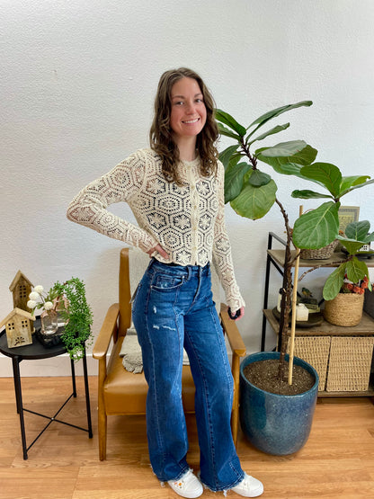 Mica French Navy Front Seam Wide Leg Jeans