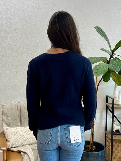 Navy Round Neck Button Down Cardigan