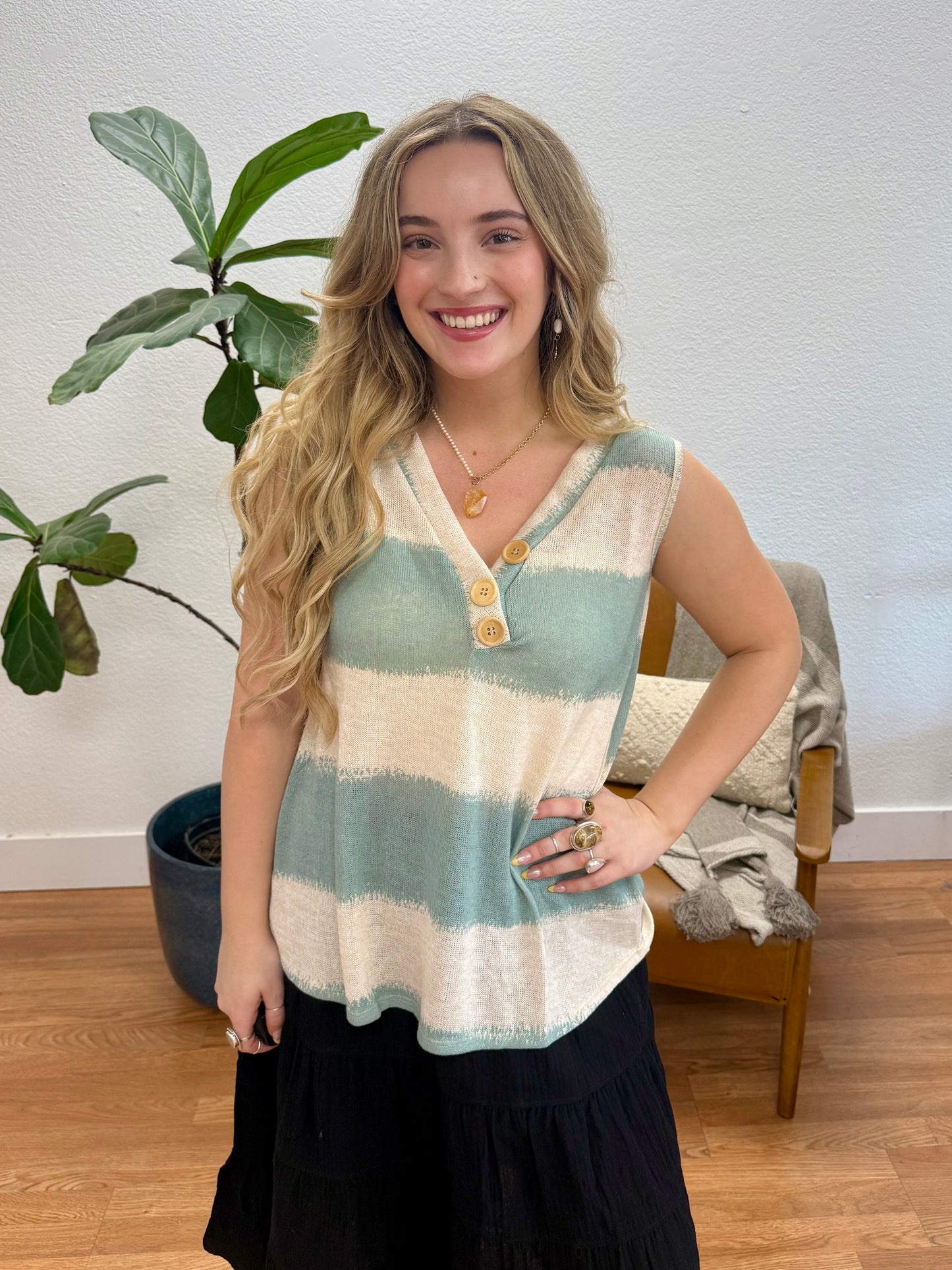 Seafoam Stripe V-Neck Tank