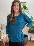 Teal Contrast Stitch 3/4 Sleeve Tee