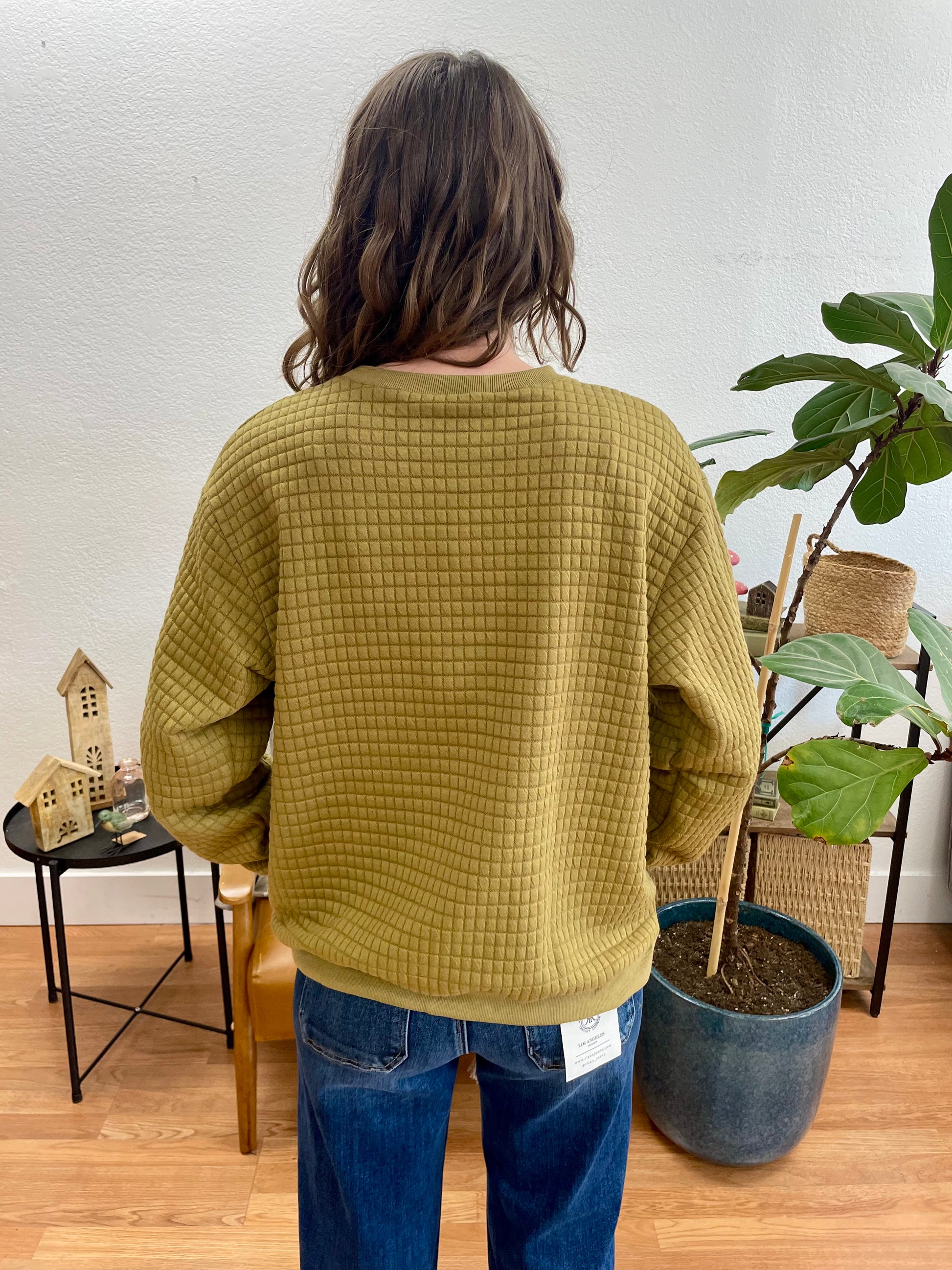 Olive Quilted Pullover Sweater - Terra Cottage