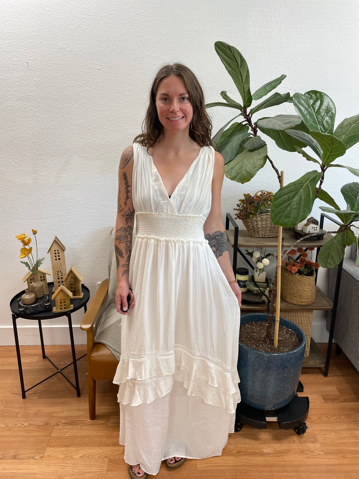 White Tassel Tie Dress