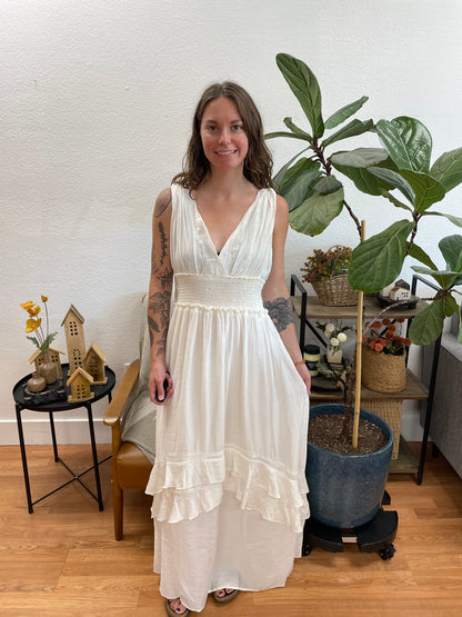 White Tassel Tie Dress