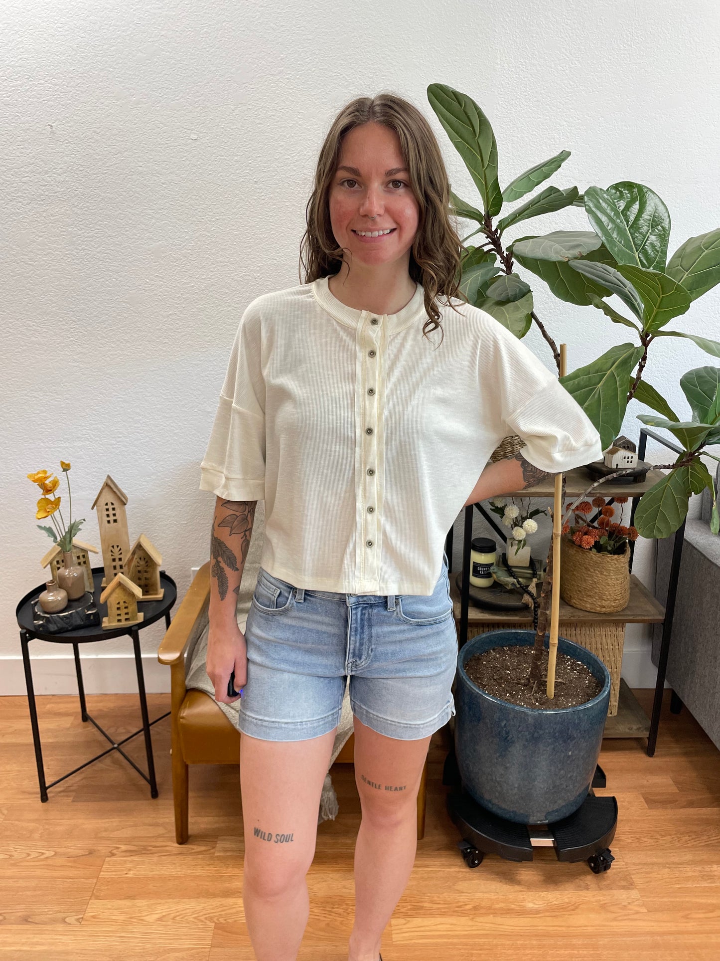 Light Wash High Rise Denim Shorts