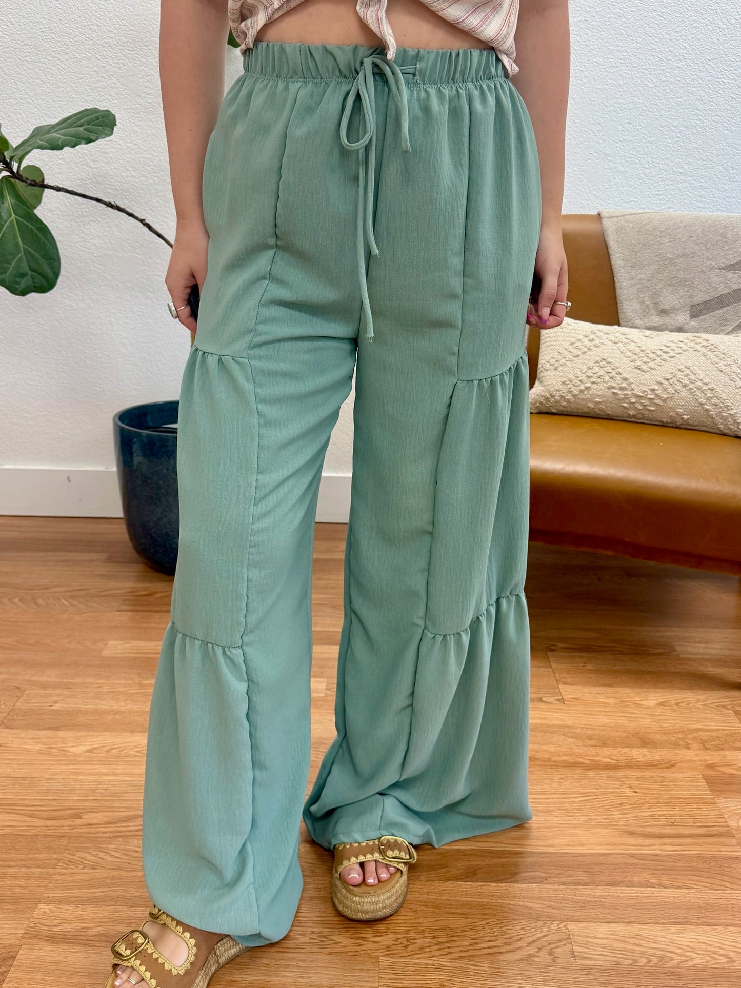 Dusty Sage Over Solid Wide Leg Pants