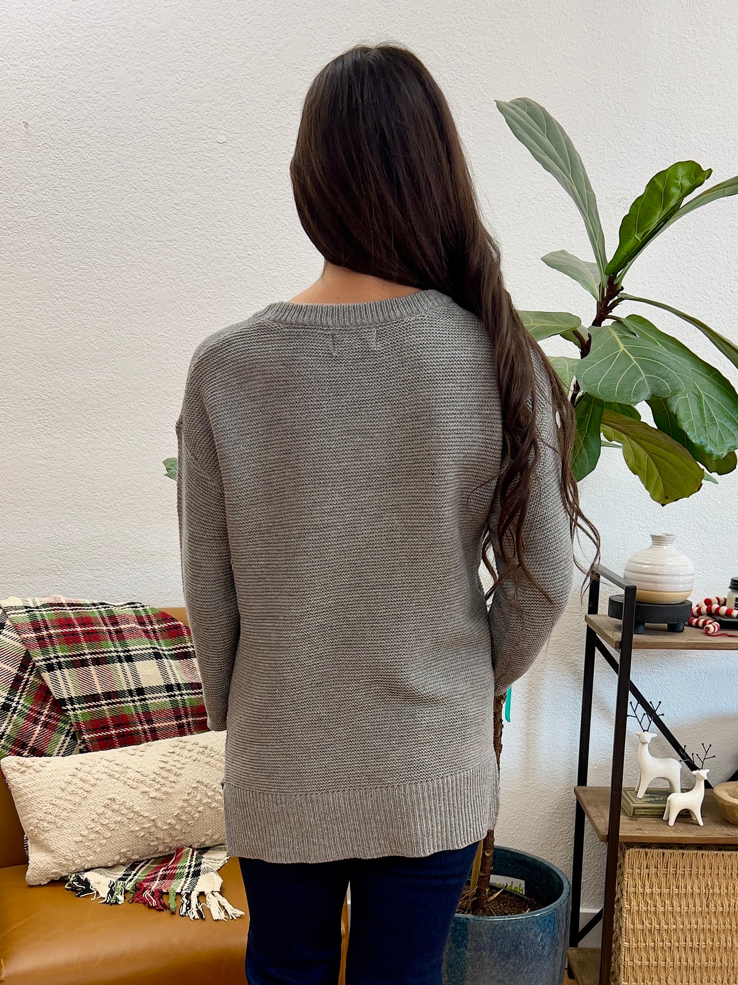 Grey Relaxed Basic Sweater - Terra Cottage