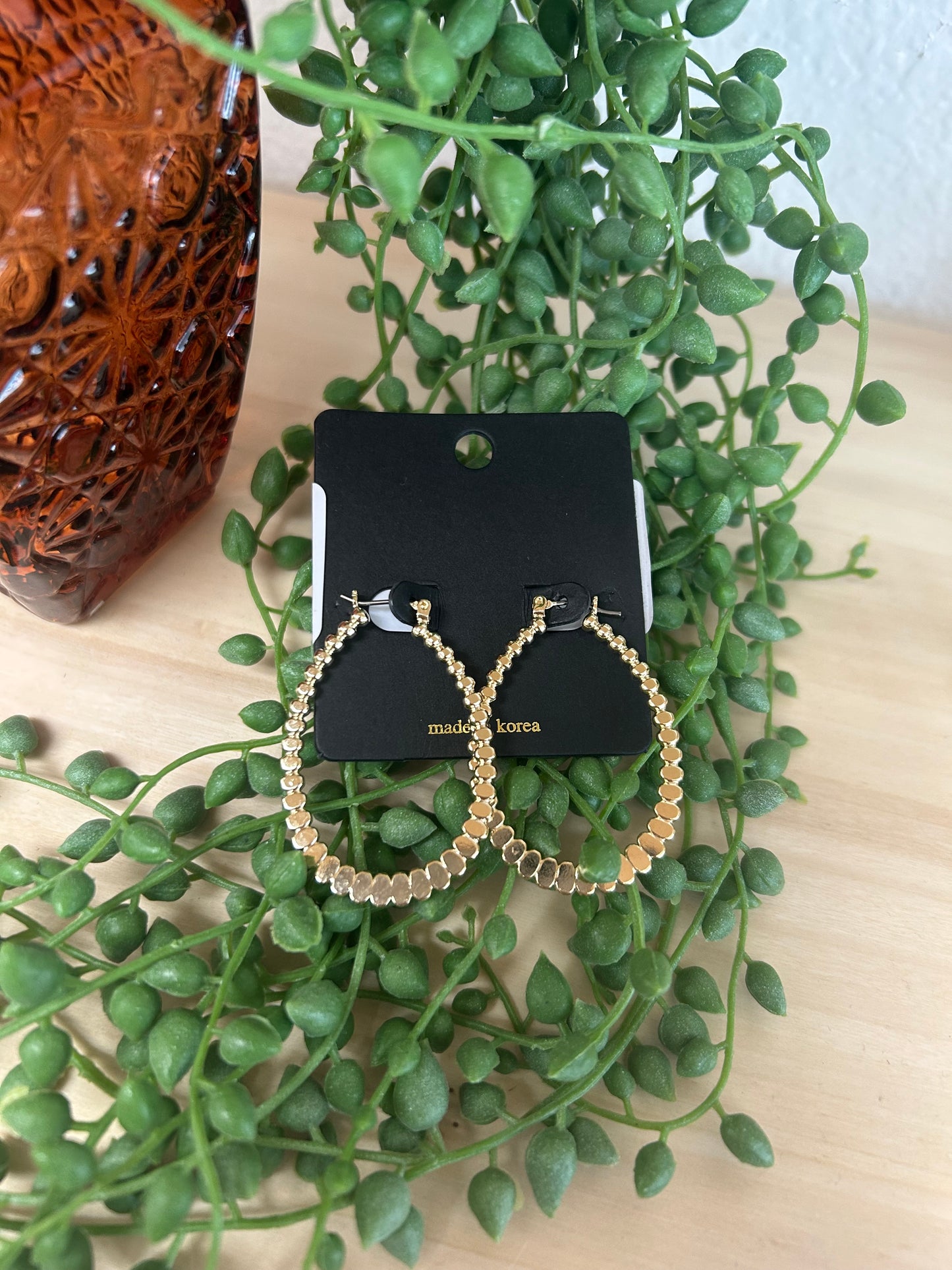 Solid Beaded Oval Latch Hoop Earrings