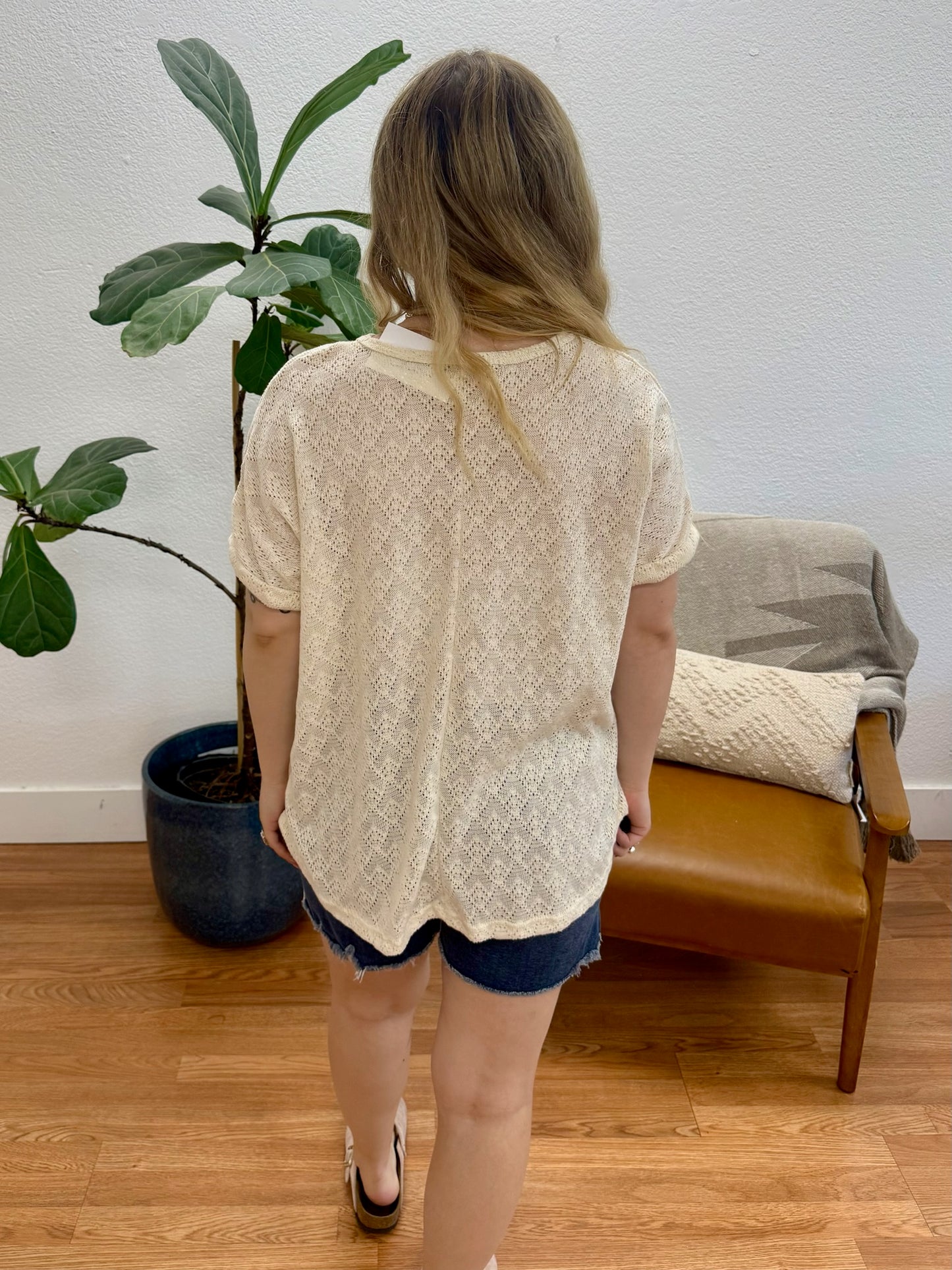 Cream Folded Sleeve Solid Top