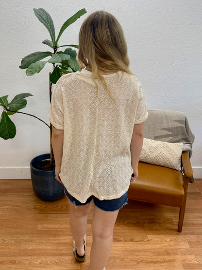Cream Folded Sleeve Solid Top
