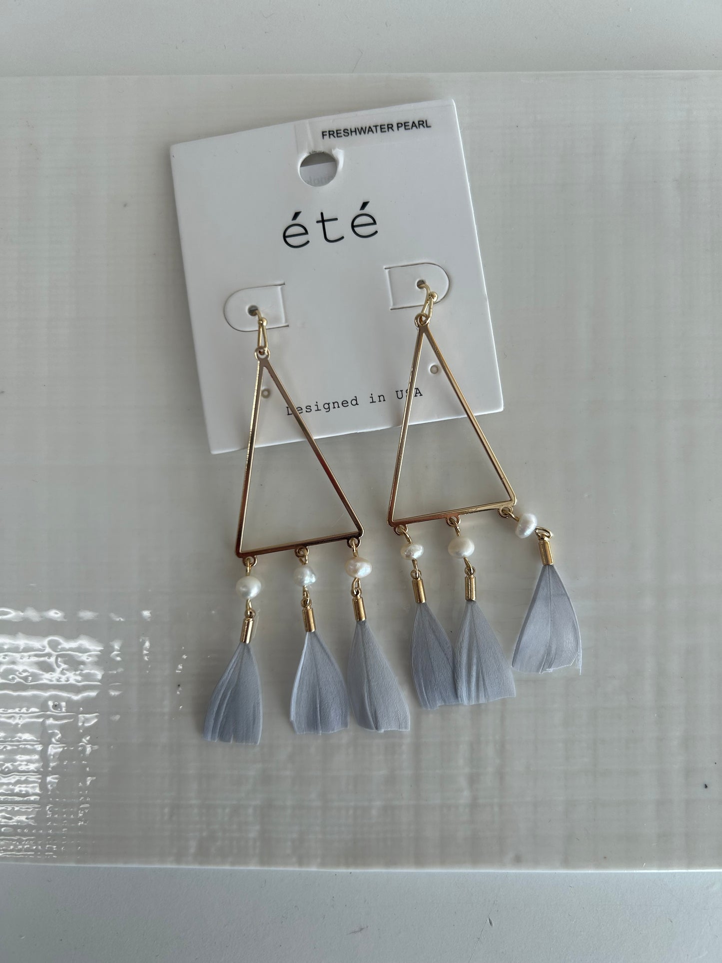 Feather Fringe Triangle Dangle Earrings