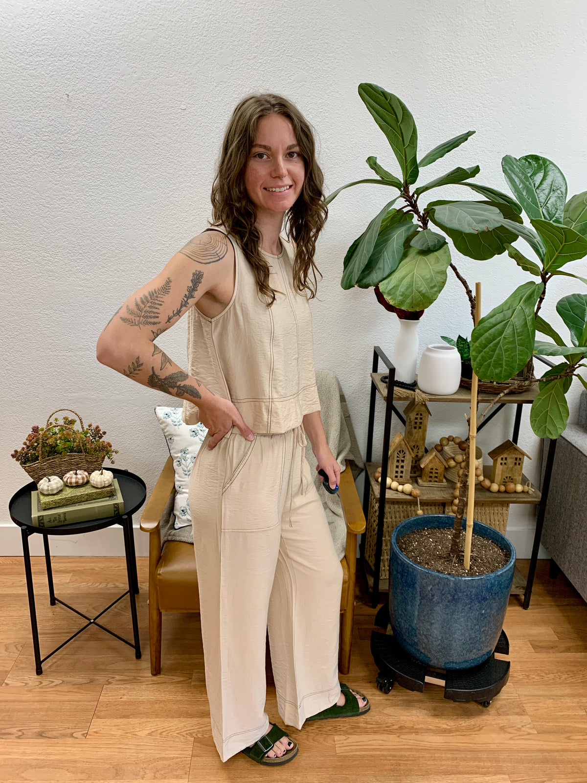 Oatmeal Contrast Stitch Pants