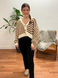 Brown Striped and Checkered Cardigan