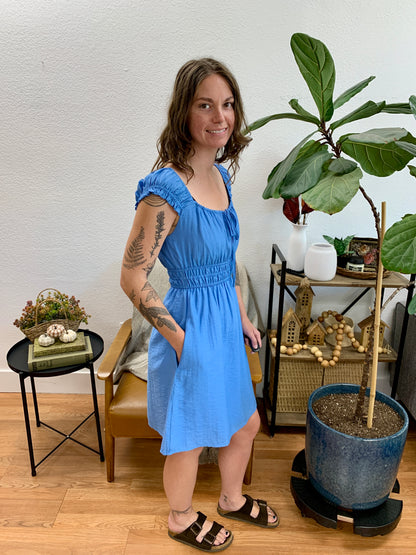 Blue Smocked Mini Dress