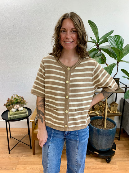 Taupe Button Down Knit Top