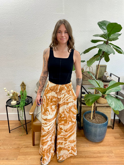 Coffee Botanical Flowy Pants - Terra Cottage