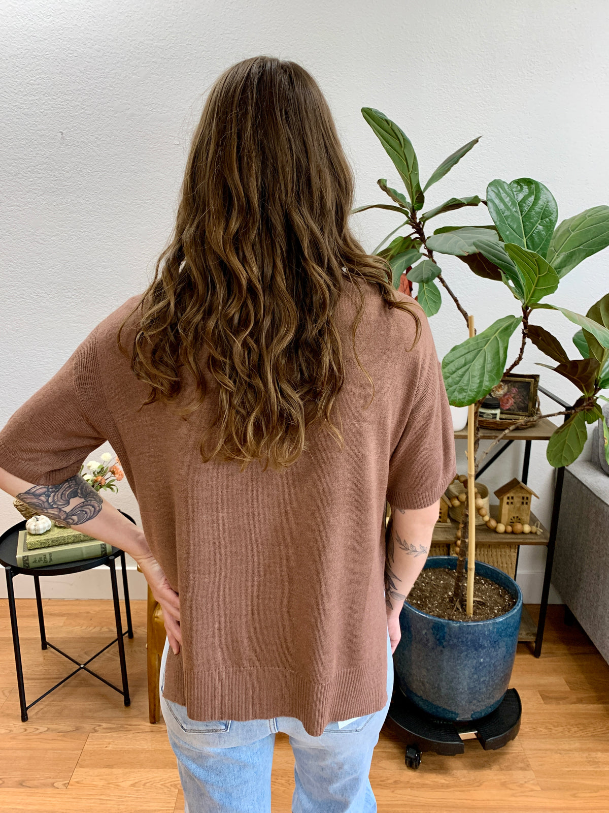 Sepia Wool Blend Boxy Knit Top