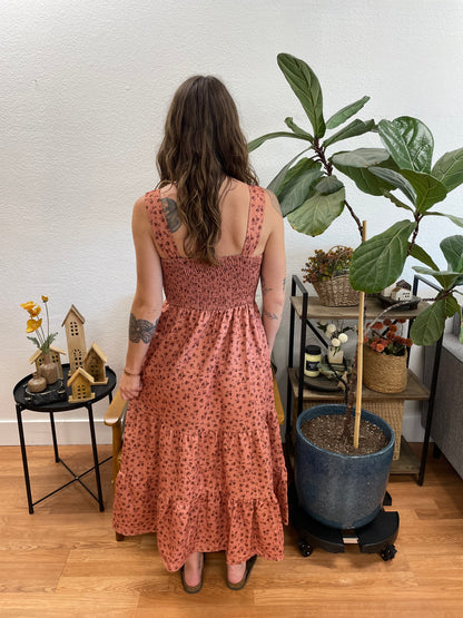 Mauve Tiered Smock Floral Maxi Dress
