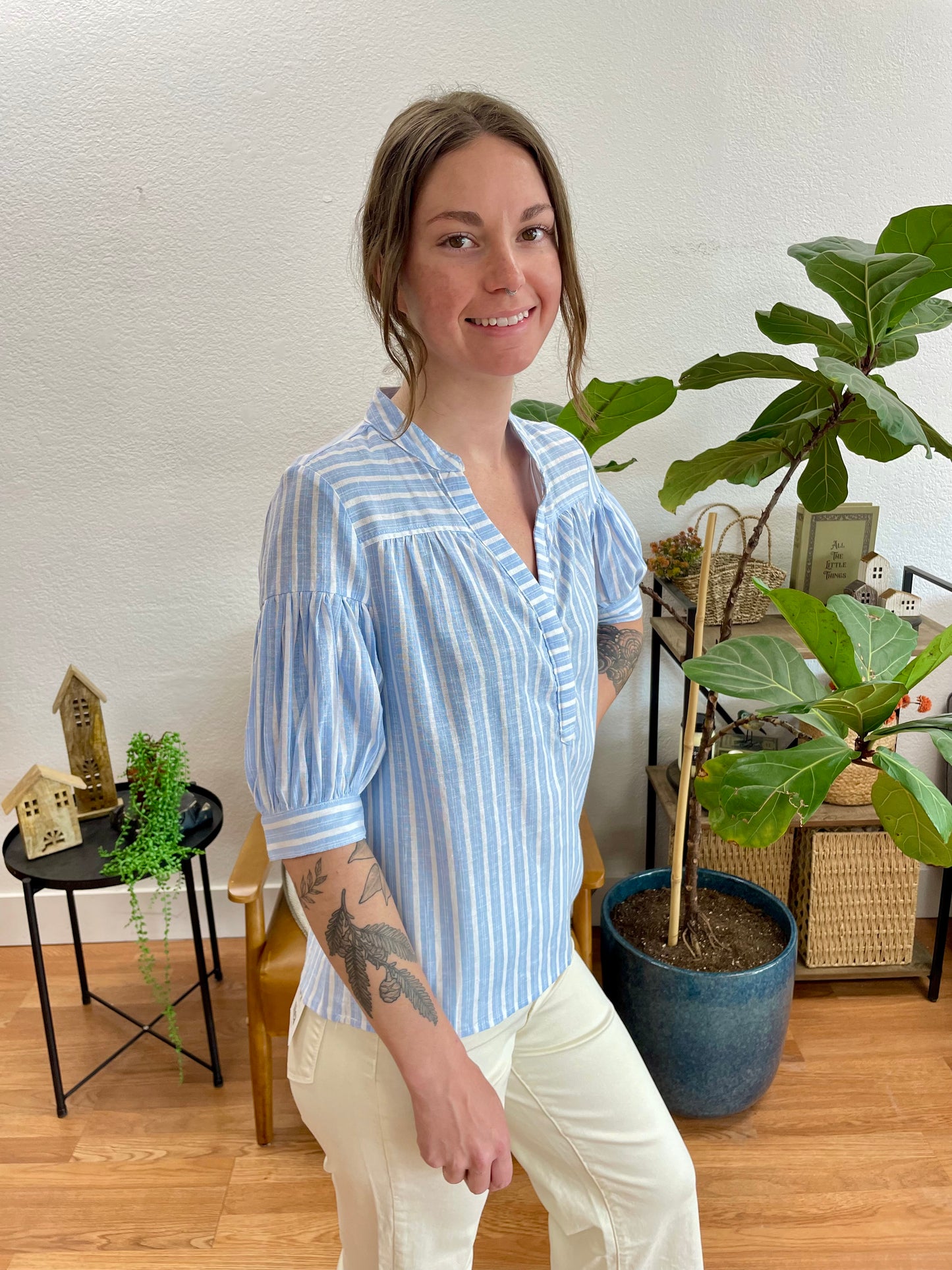 Striped V Neck Blouse