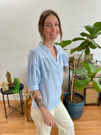 Striped V Neck Blouse