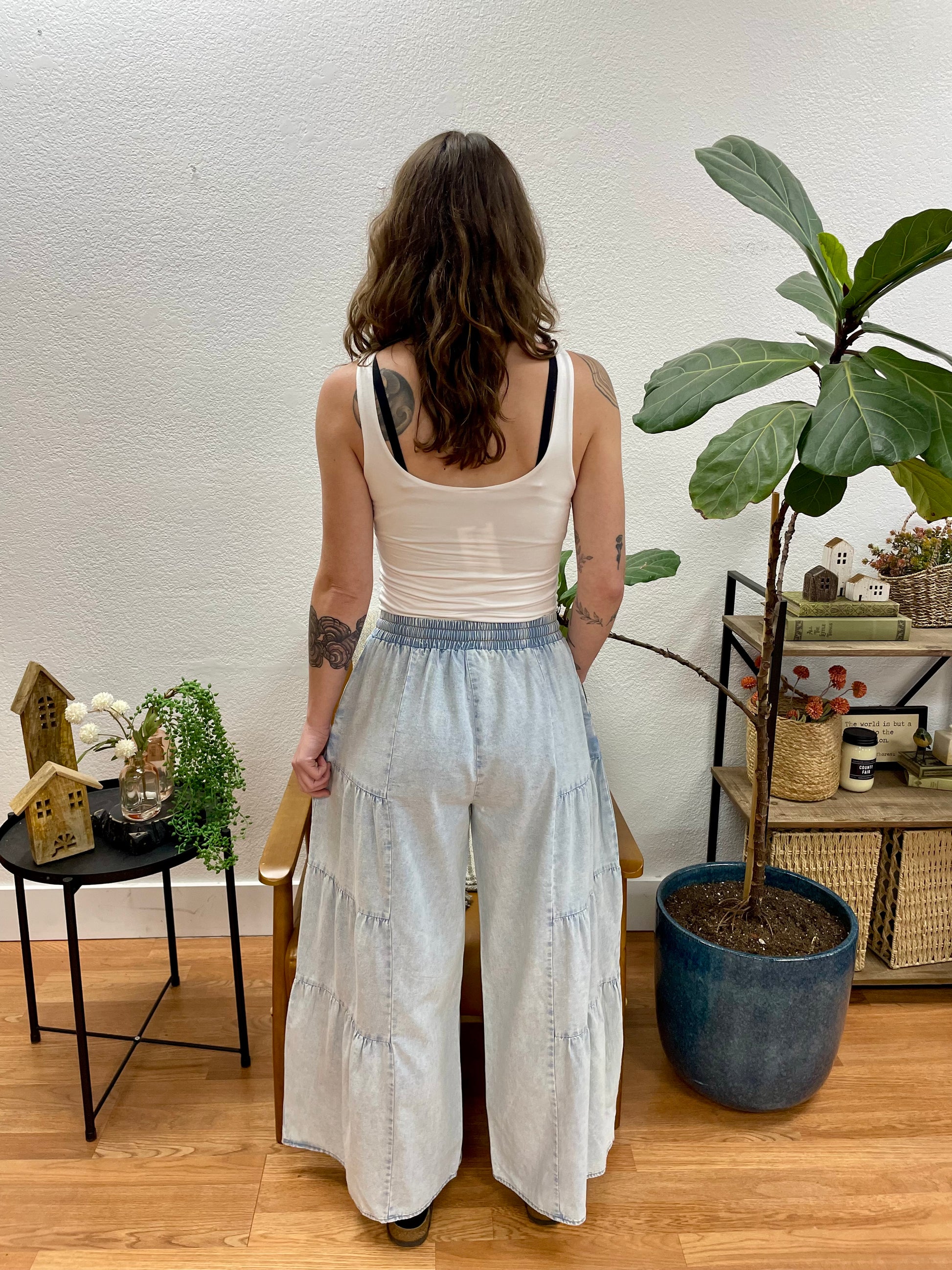 Chambray Tiered Pants - Terra Cottage