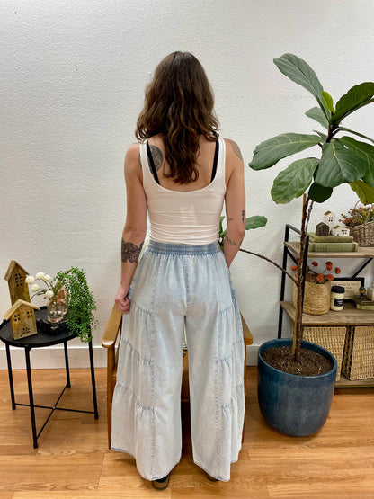 Chambray Tiered Pants - Terra Cottage