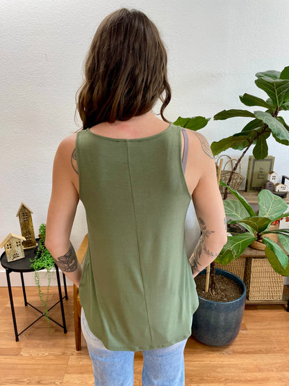 Olive Flowy Hem Tank