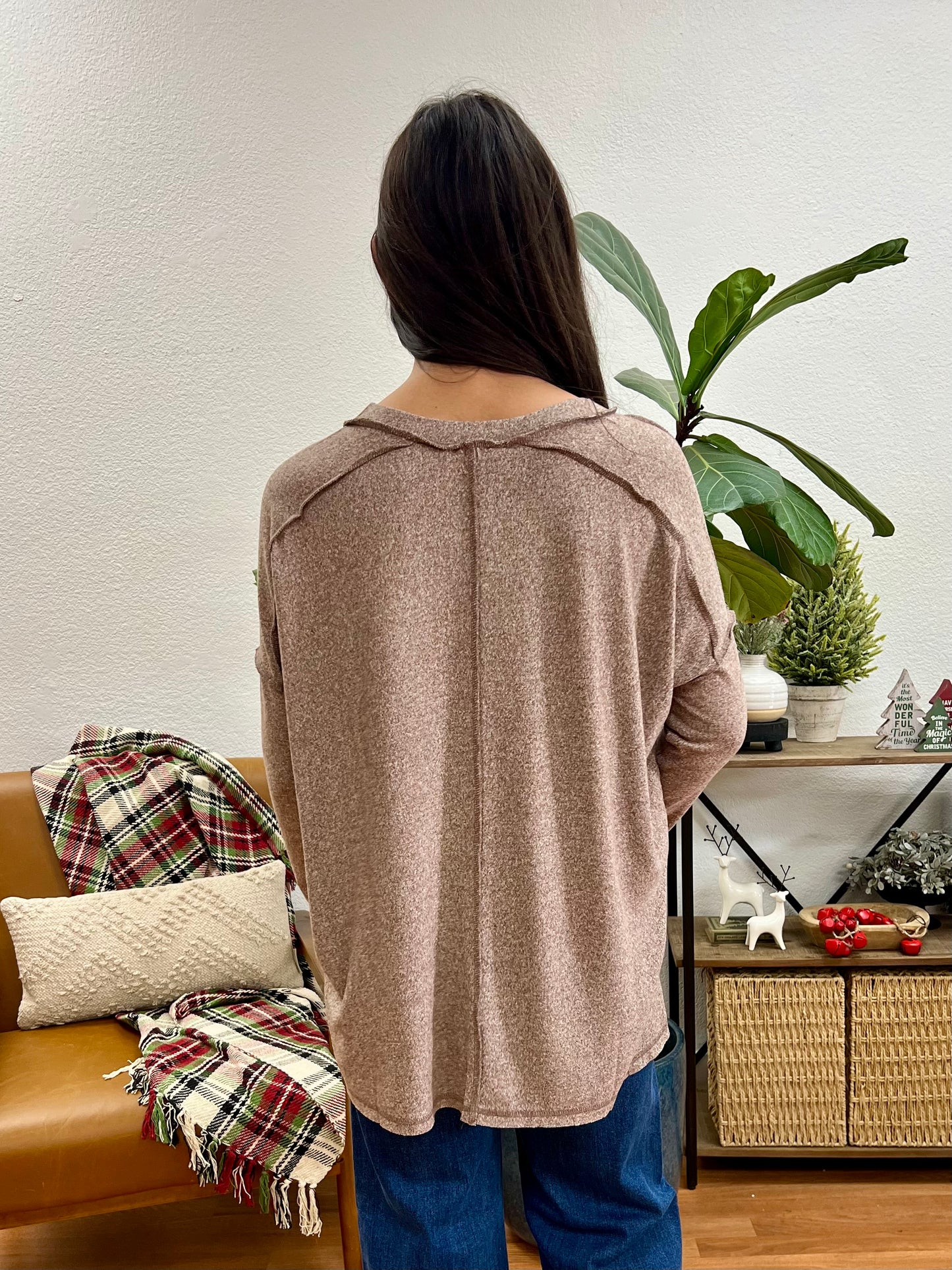 Ash Mocha Melange Hacci Long Sleeve Tee