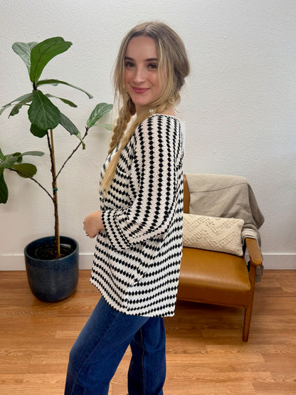 Black Stripe Patch Pocket Top