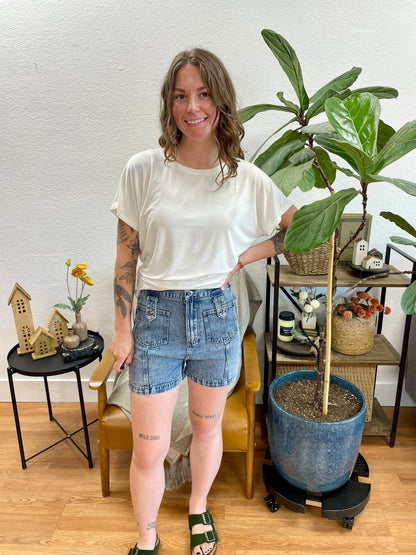 Indigo High Waist Y2K Cargo Shorts - Terra Cottage