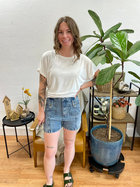 Indigo High Waist Y2K Cargo Shorts - Terra Cottage