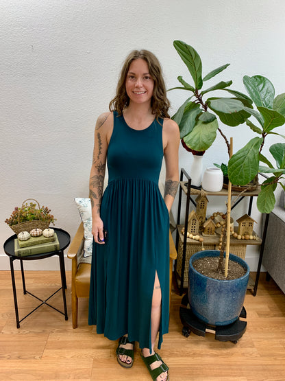Hunter Green Front Slit Midi Dress