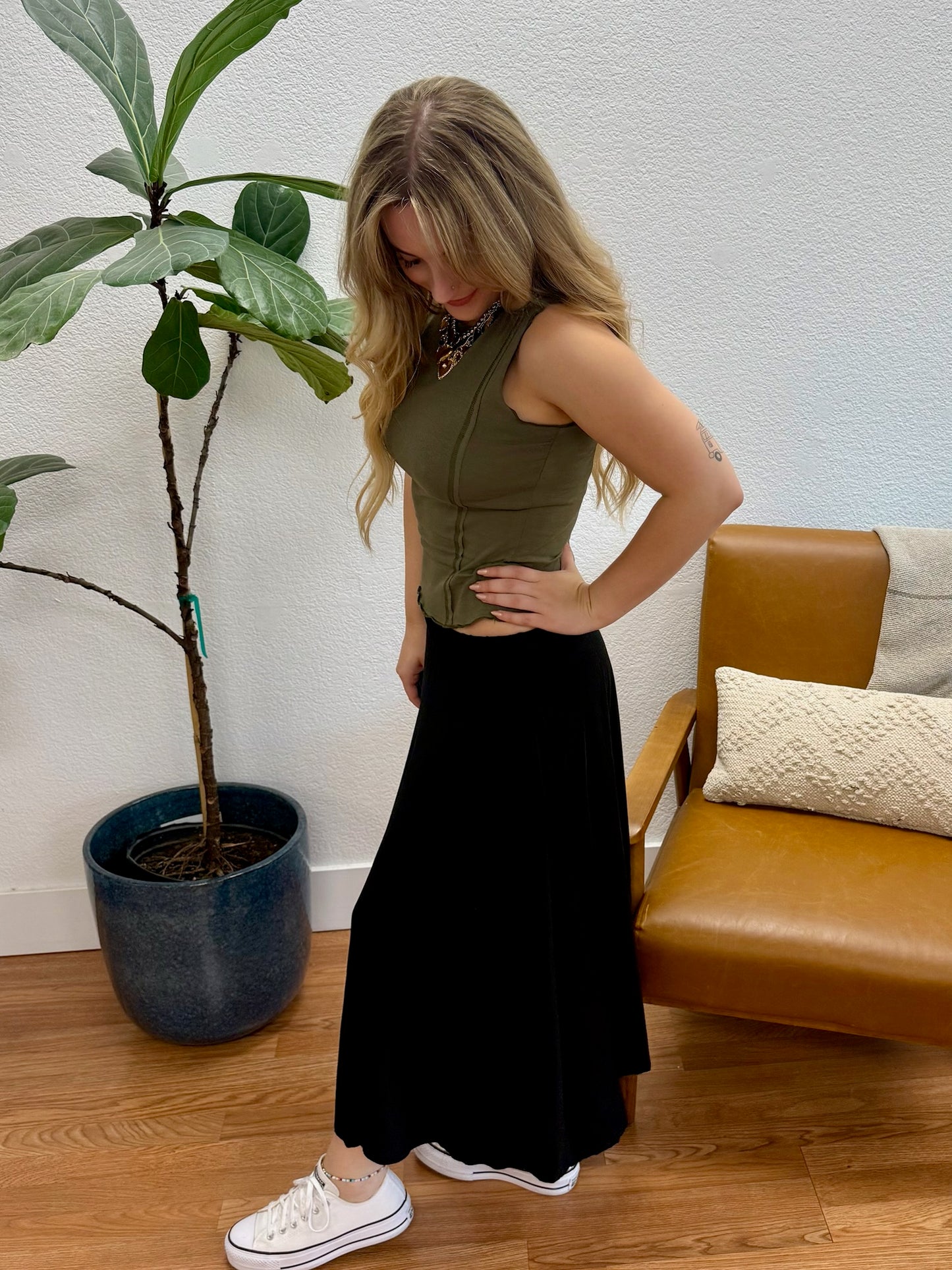 Black Pleated A-Line Skirt