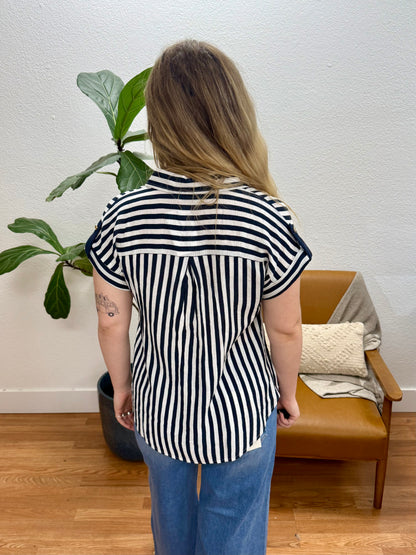 Navy Stripe Button Down