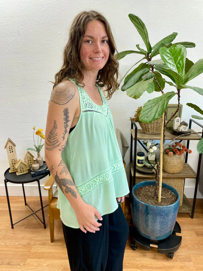 Sage Lace Trim Tank